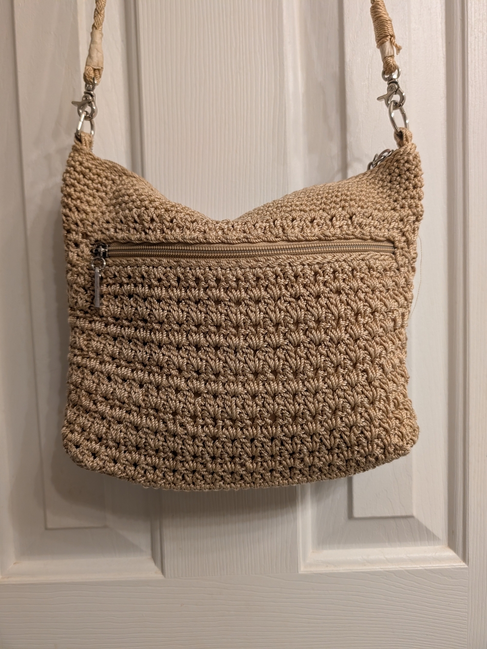The SAK Woven Crochet Shoulder/Cross Body Bag - Beige